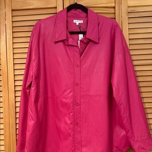 Mimosa Pink Pleather Button-Up